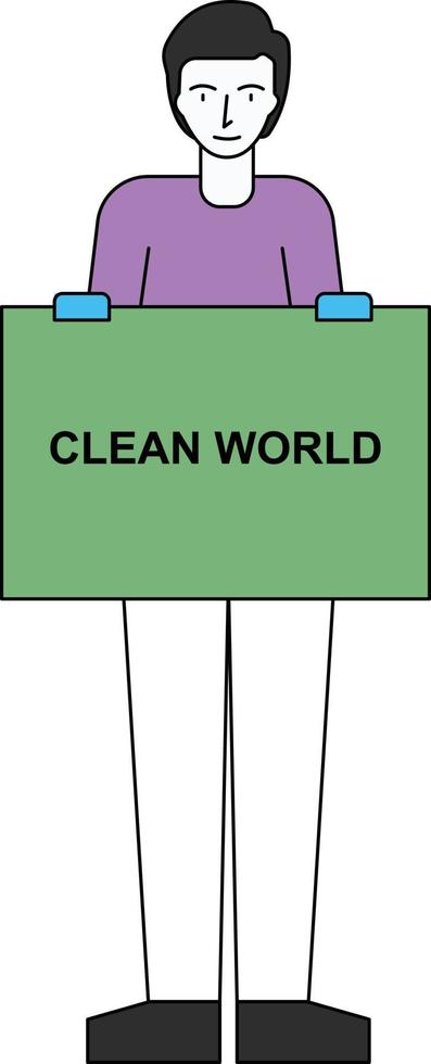 The boy stands with a clean world board. vector