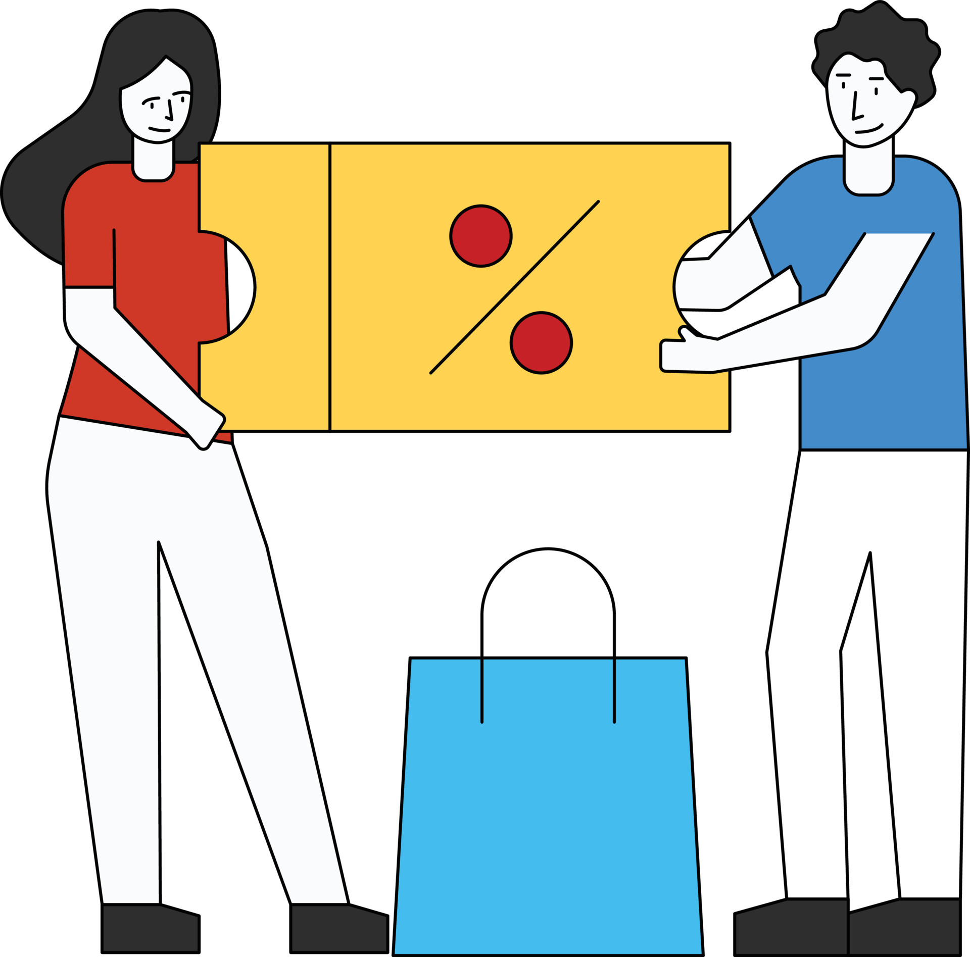 Boy and girl are shopping at a discount. 7866963 Vector Art at Vecteezy