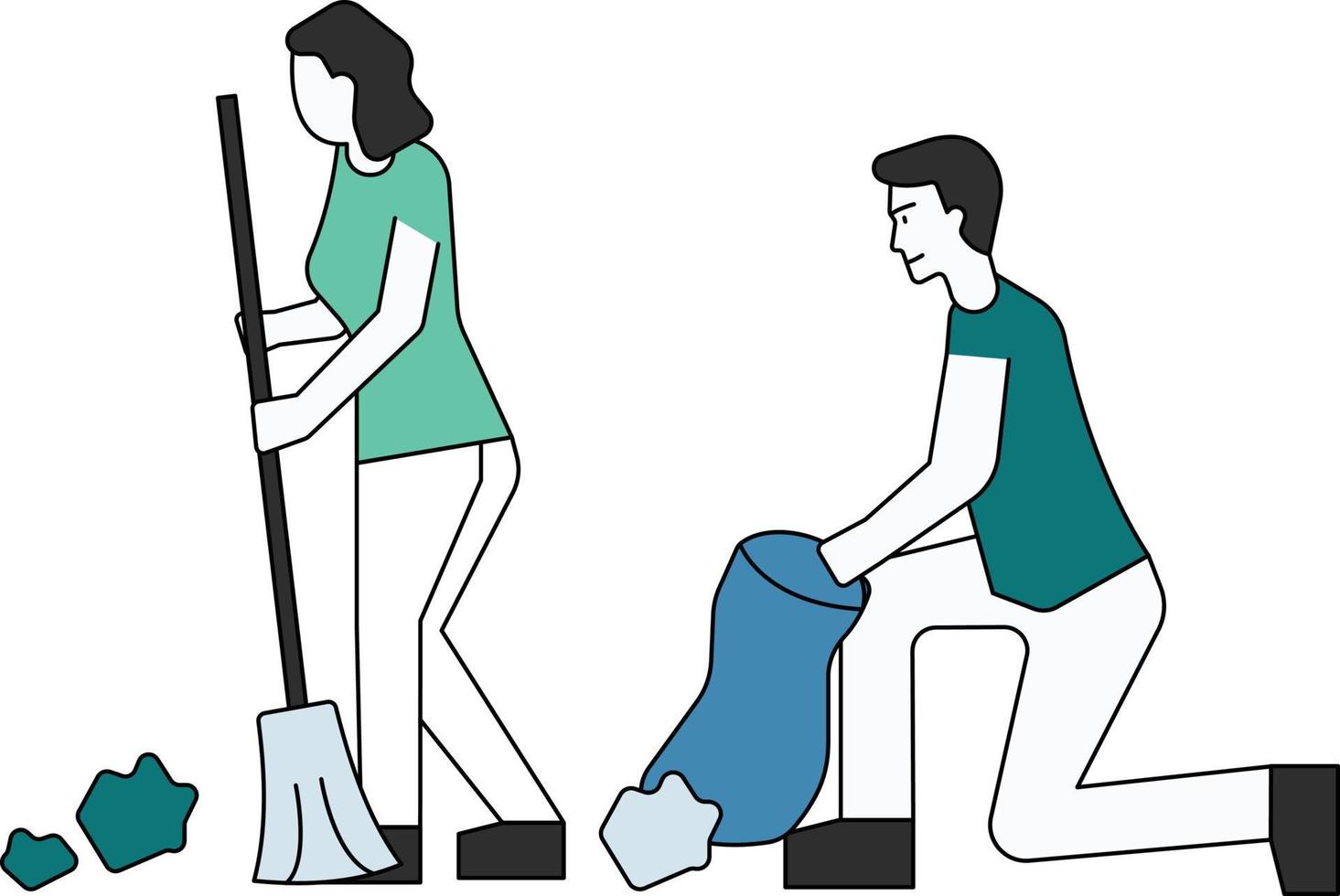 Boy and girl are cleaning the environment. vector