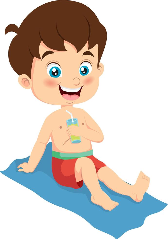 Cute little boy cartoon sunbathing on towel vector