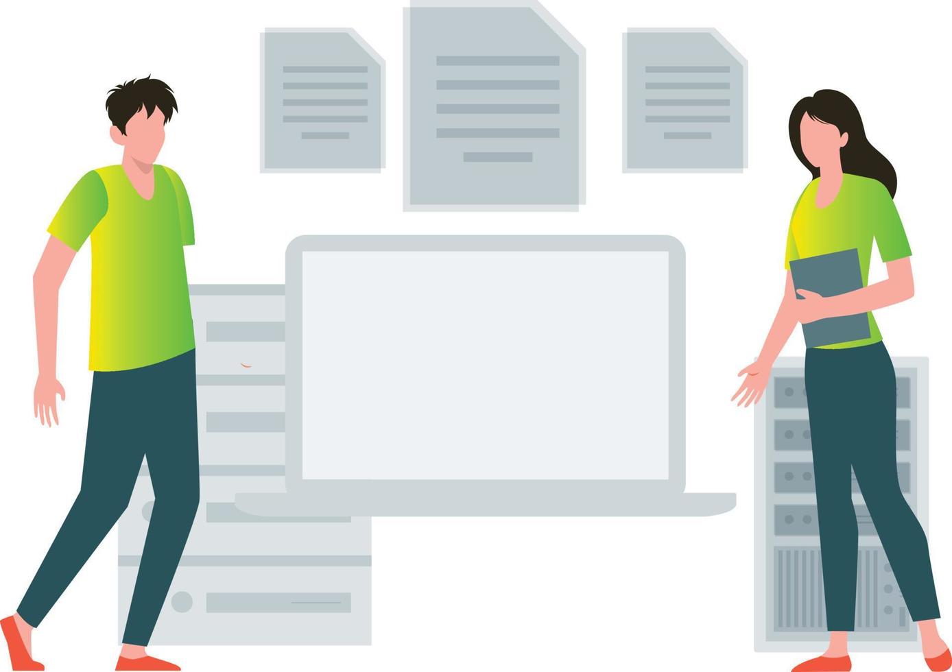 The boy and girl are working on web services. vector