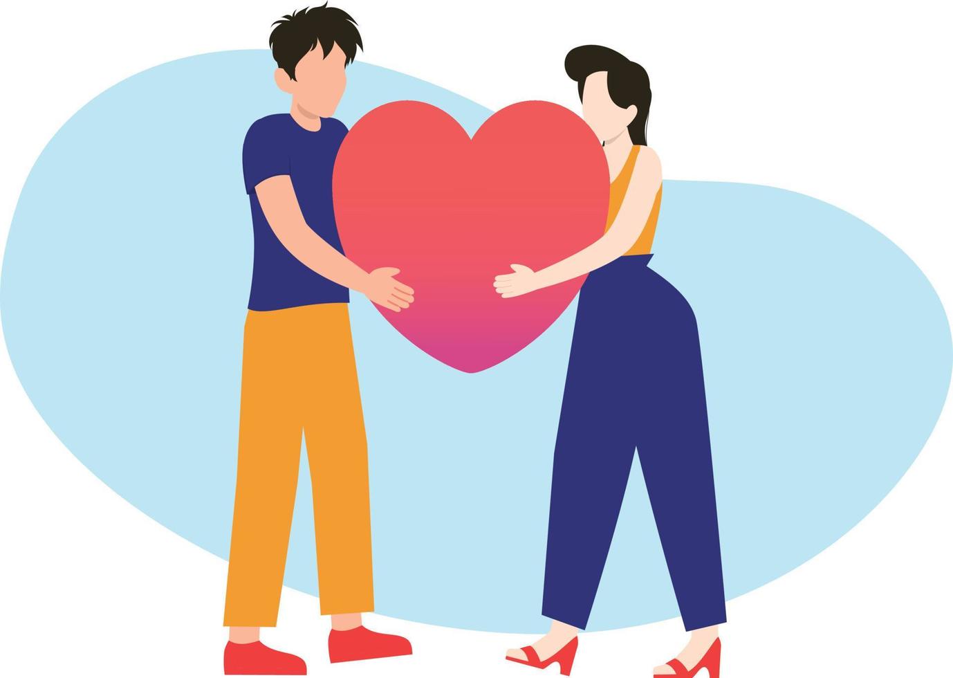 The boy and the girl are holding heart. vector