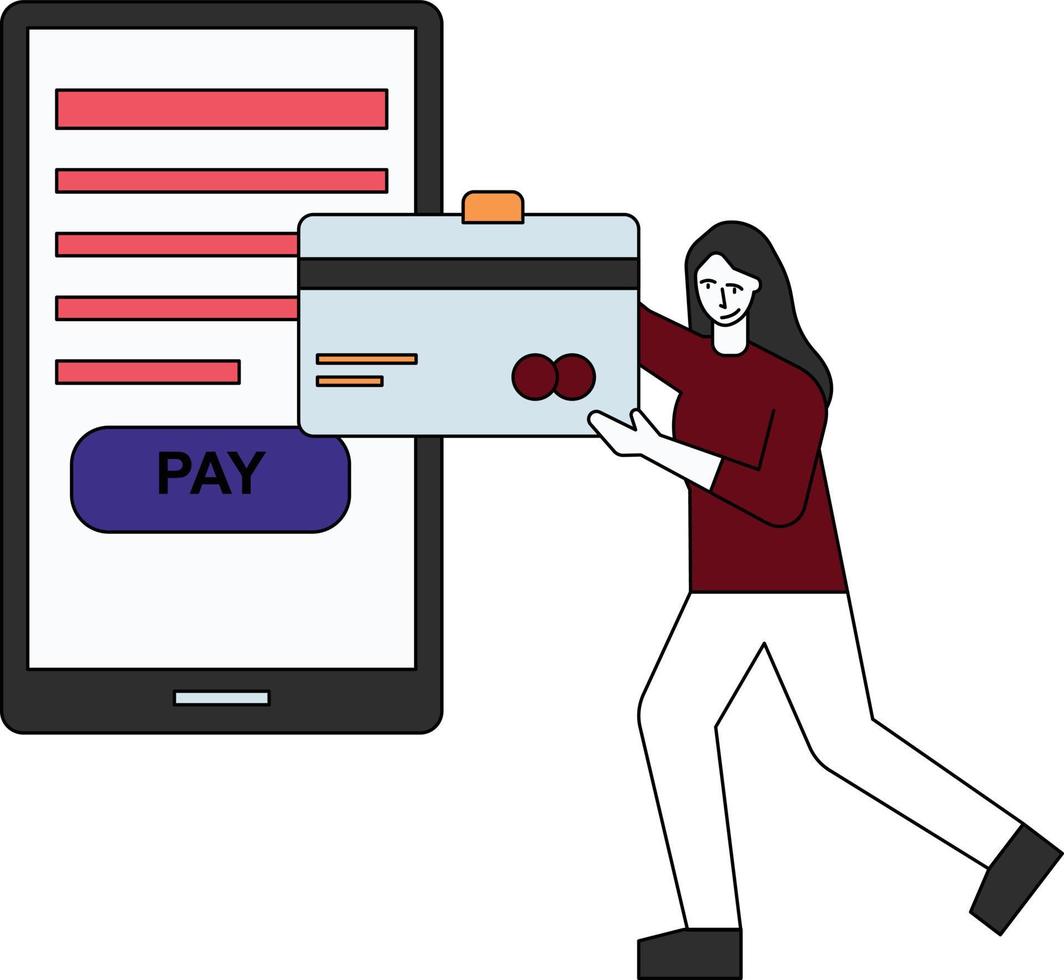 The girl is paying online. vector