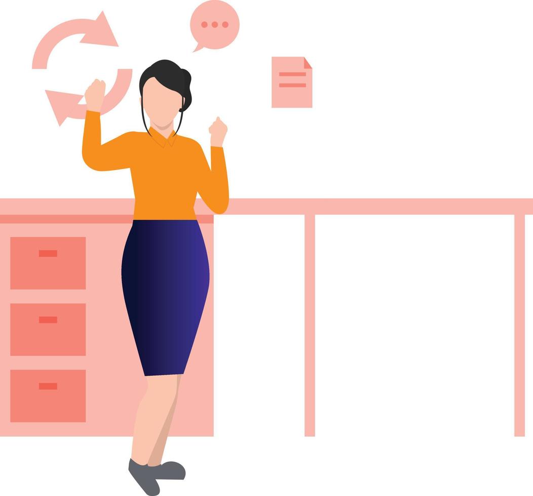 The girl is standing at her desk. vector