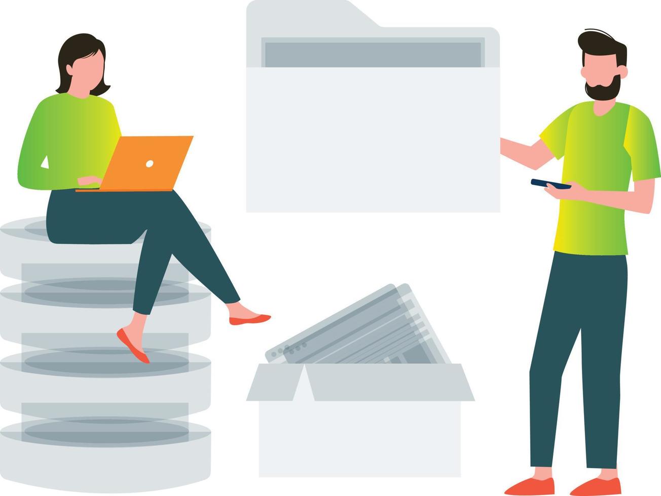 The boy and girl are working on their laptops. vector