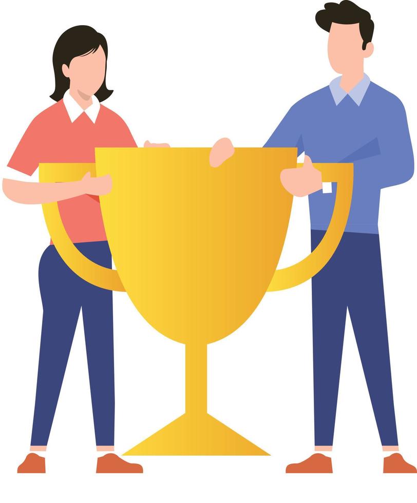 Boy and girl are holding trophies. vector