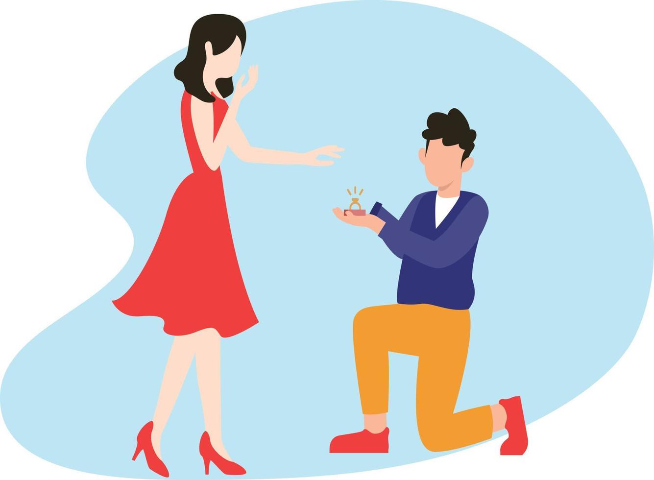 The boy proposed to the girl with the ring. vector