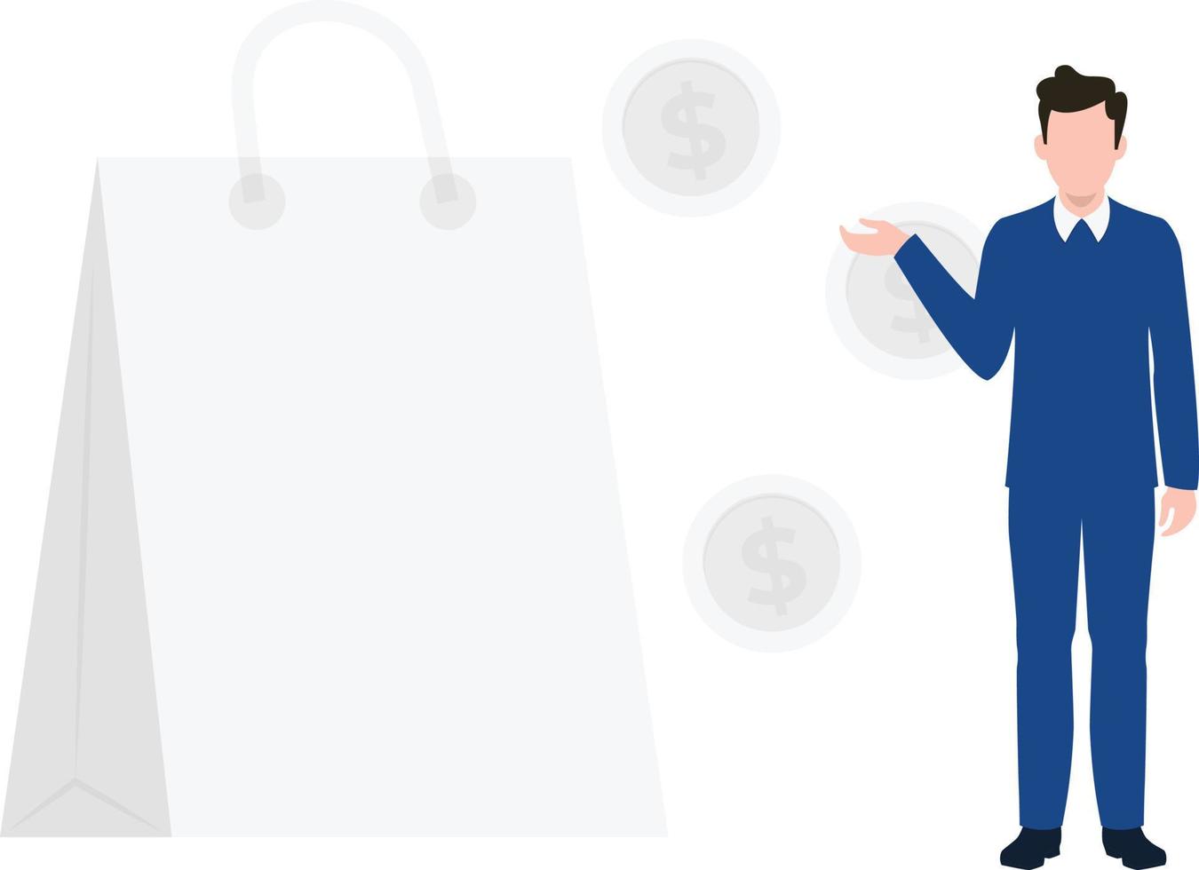 The boy is standing with a shopping bag. vector