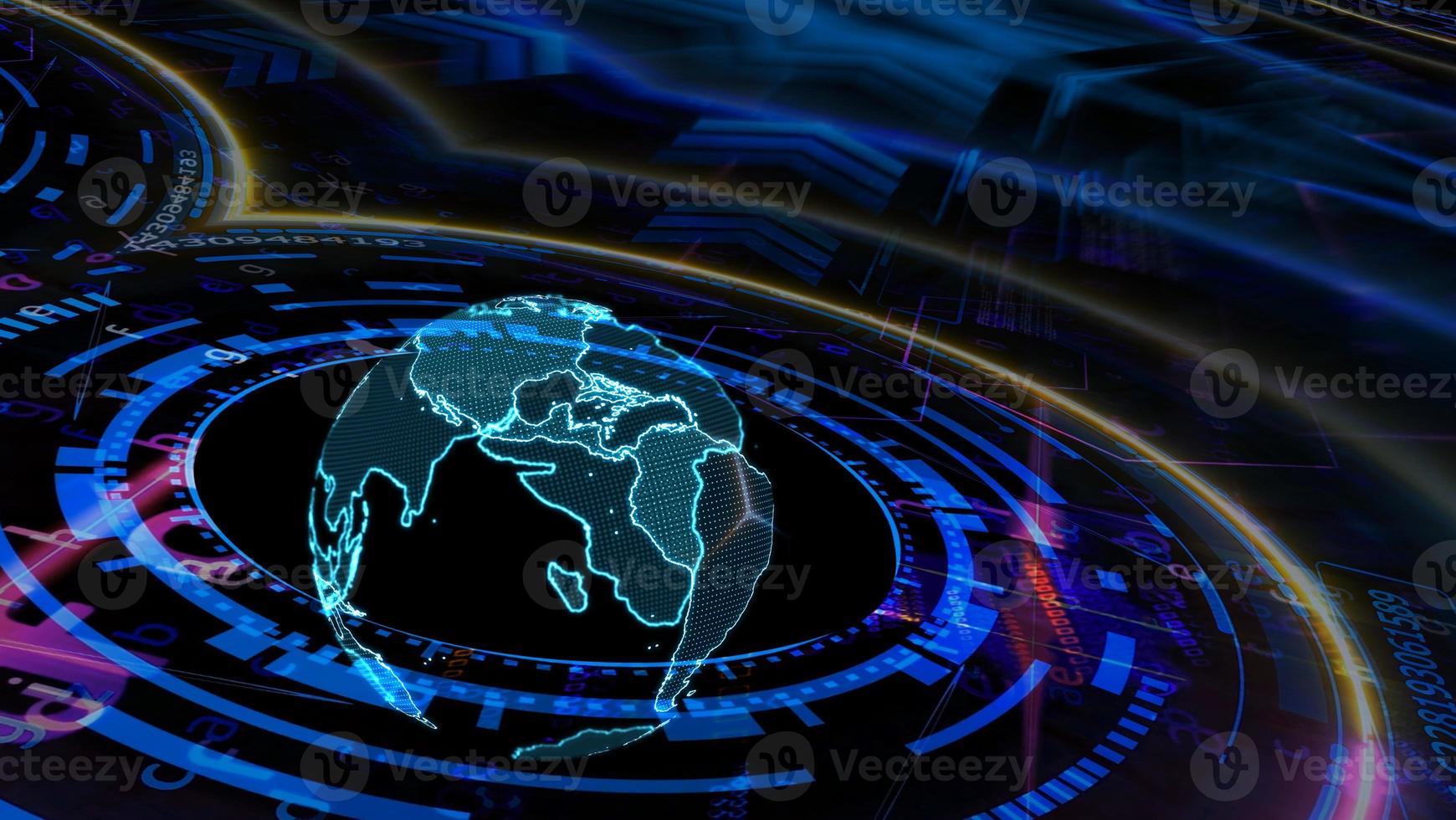 Quantum futuristic technology computer with digital ring hexagon laser photo