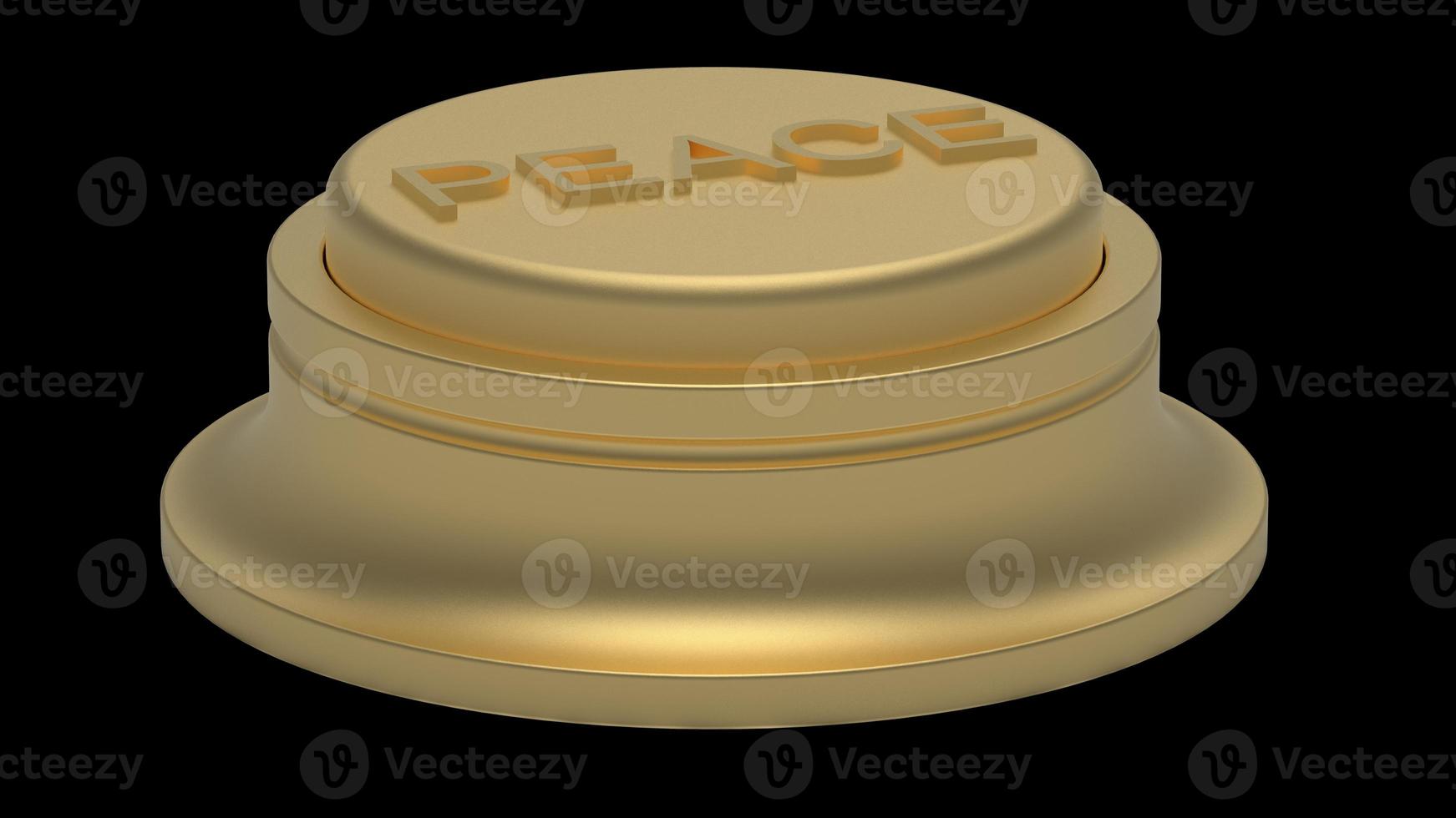 gold peace button isolated 3d illustration golden render photo