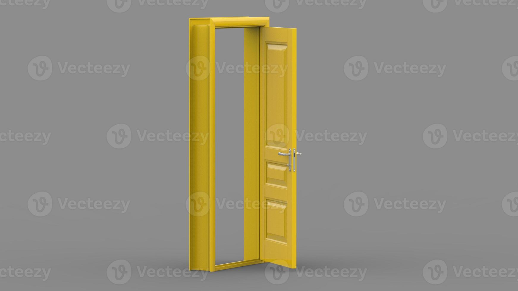Creative illustration of open, closed door, entrance realistic doorway isolated on background 3d photo