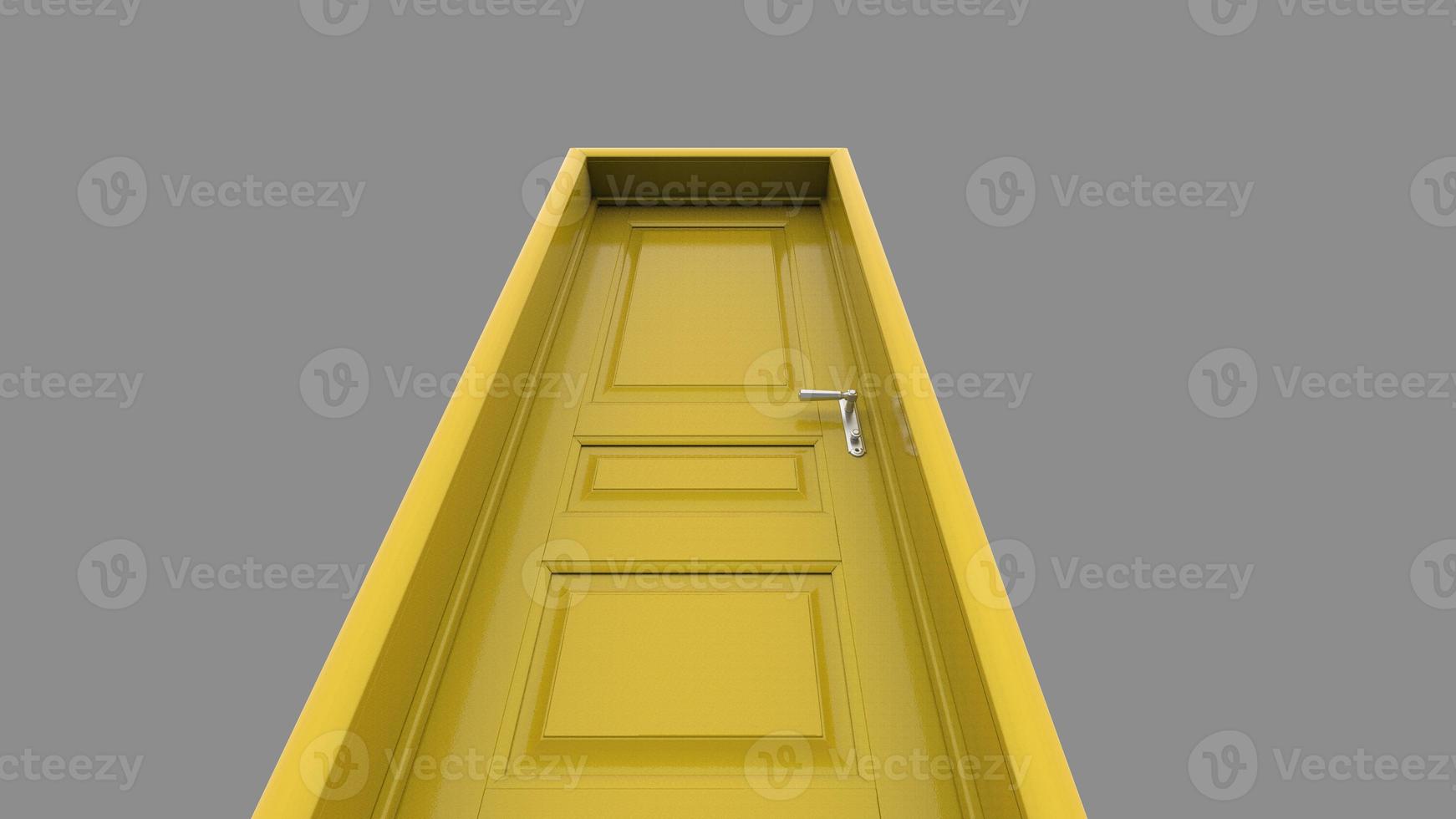 Creative yellow door illustration of open, closed door, entrance realistic doorway isolated on background 3d photo