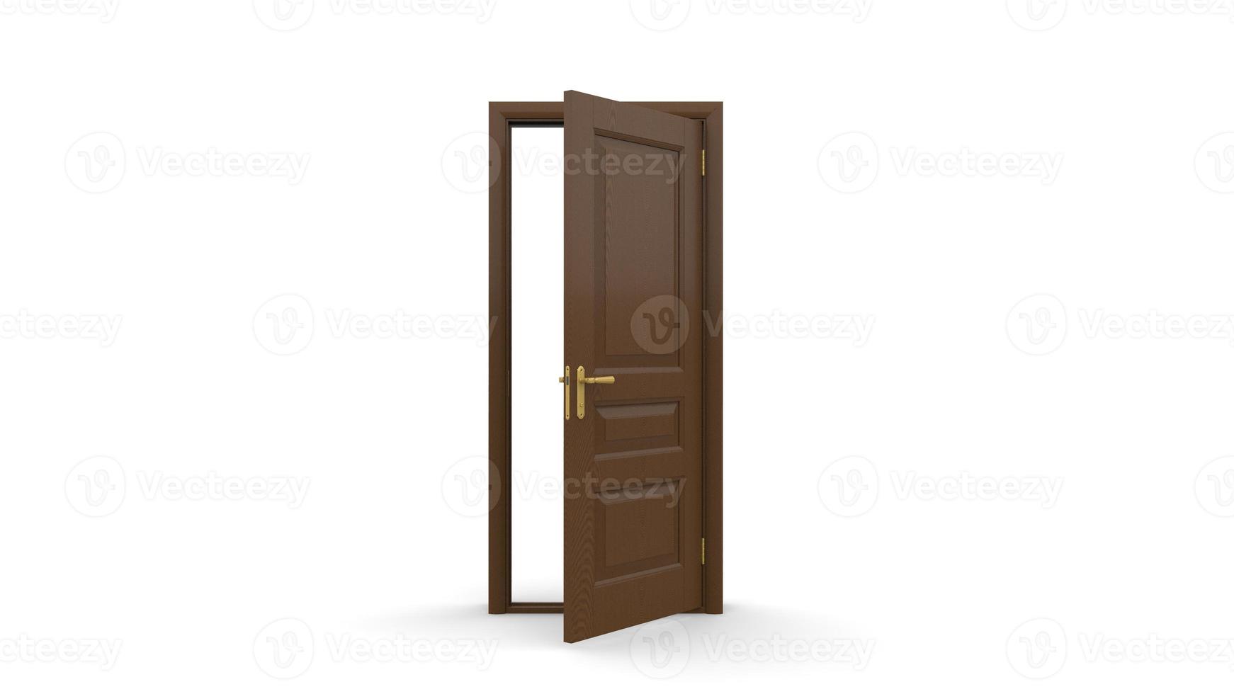 Creative illustration of open, closed door, entrance realistic doorway isolated on background 3d photo