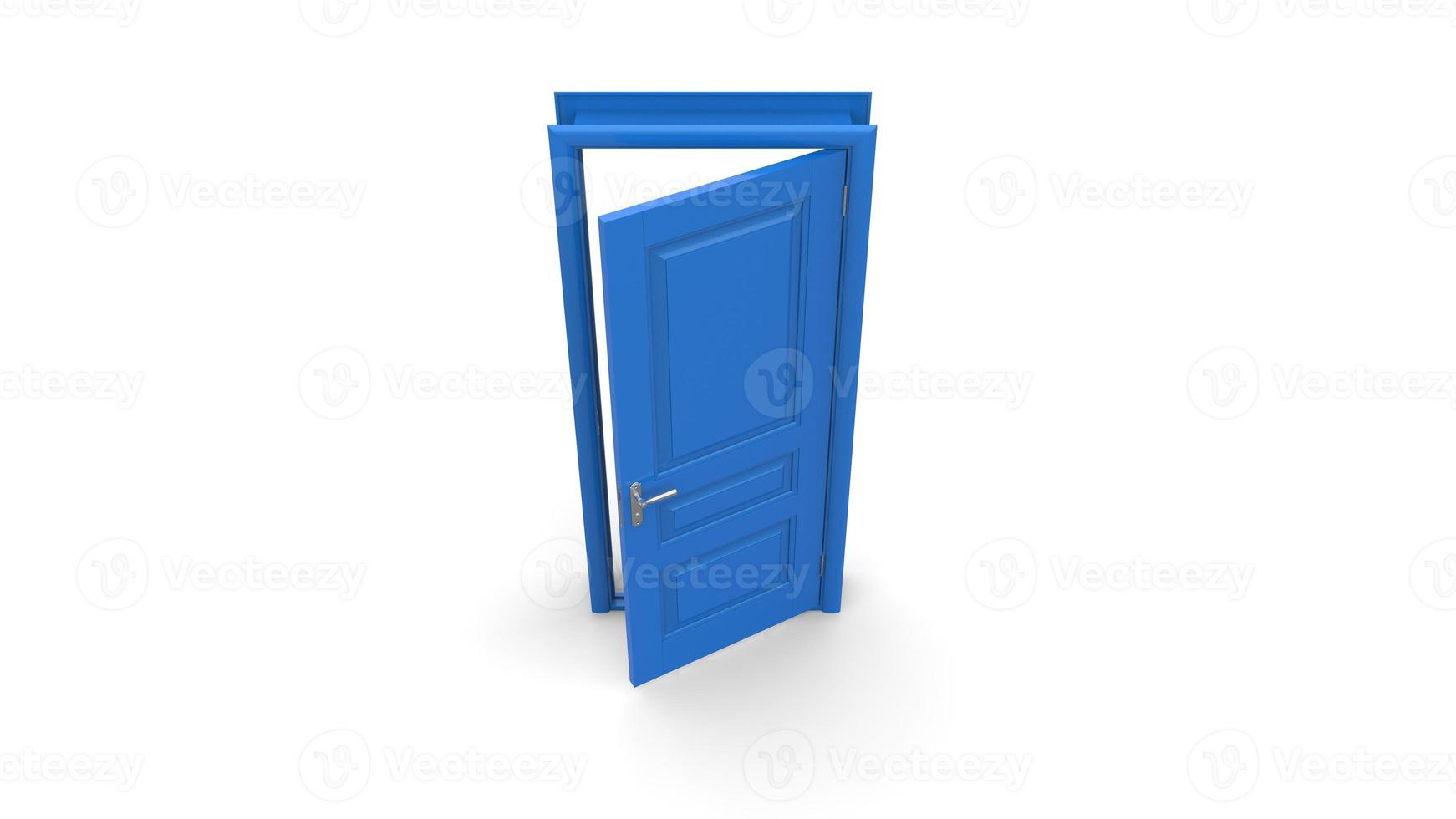 Creative blue door illustration of open, closed door, entrance realistic doorway isolated on background 3d photo