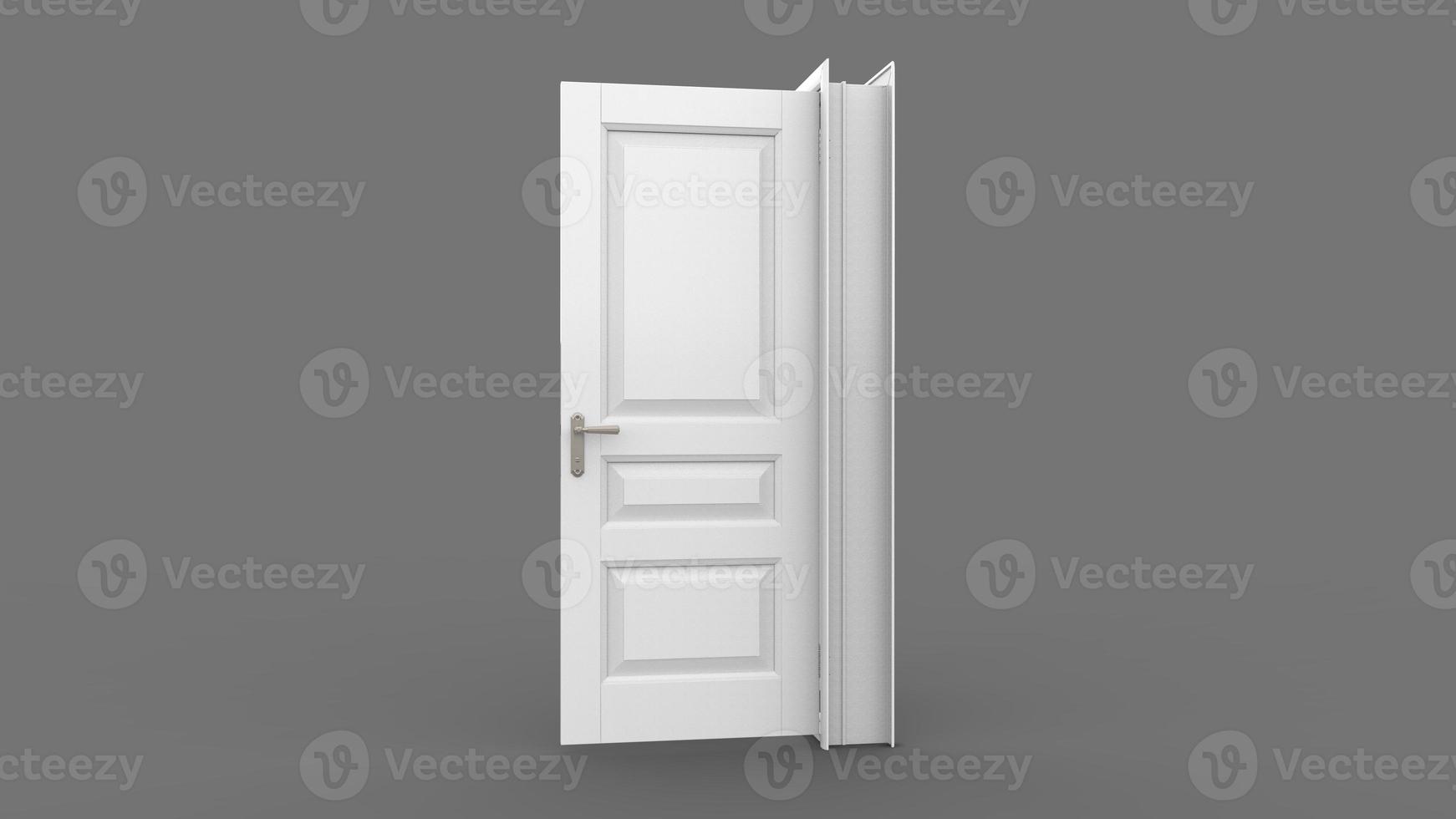 Creative illustration of open, closed door, entrance realistic doorway isolated on background 3d photo