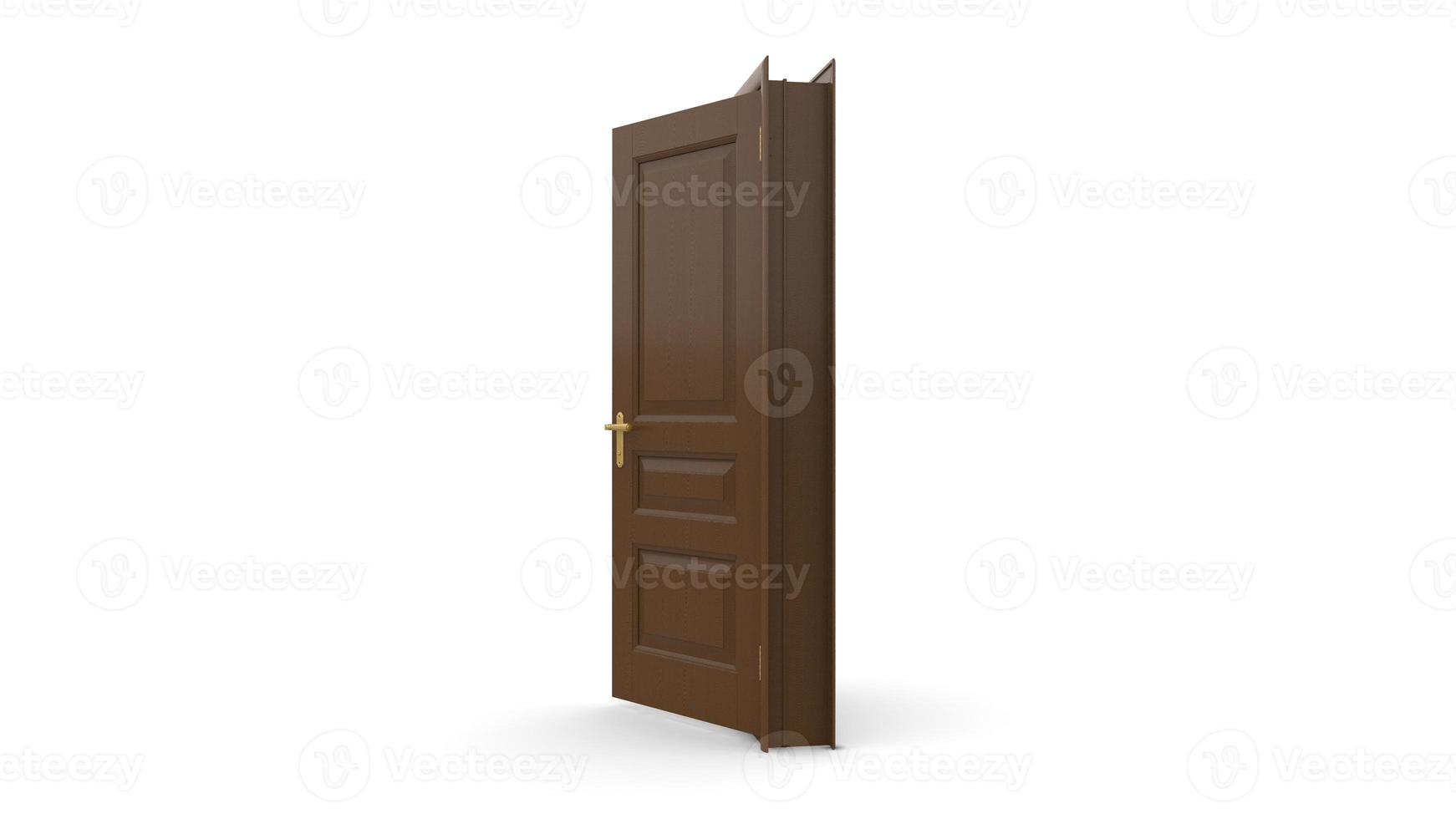 Creative illustration of open, closed door, entrance realistic doorway isolated on background 3d photo