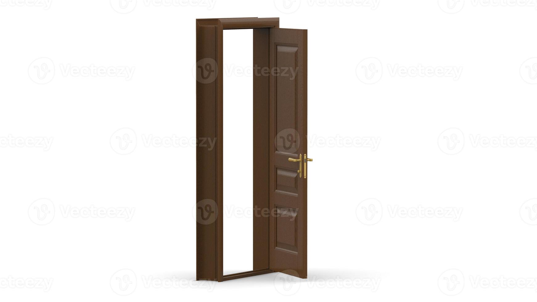 Creative illustration of open, closed door, entrance realistic doorway isolated on background 3d photo
