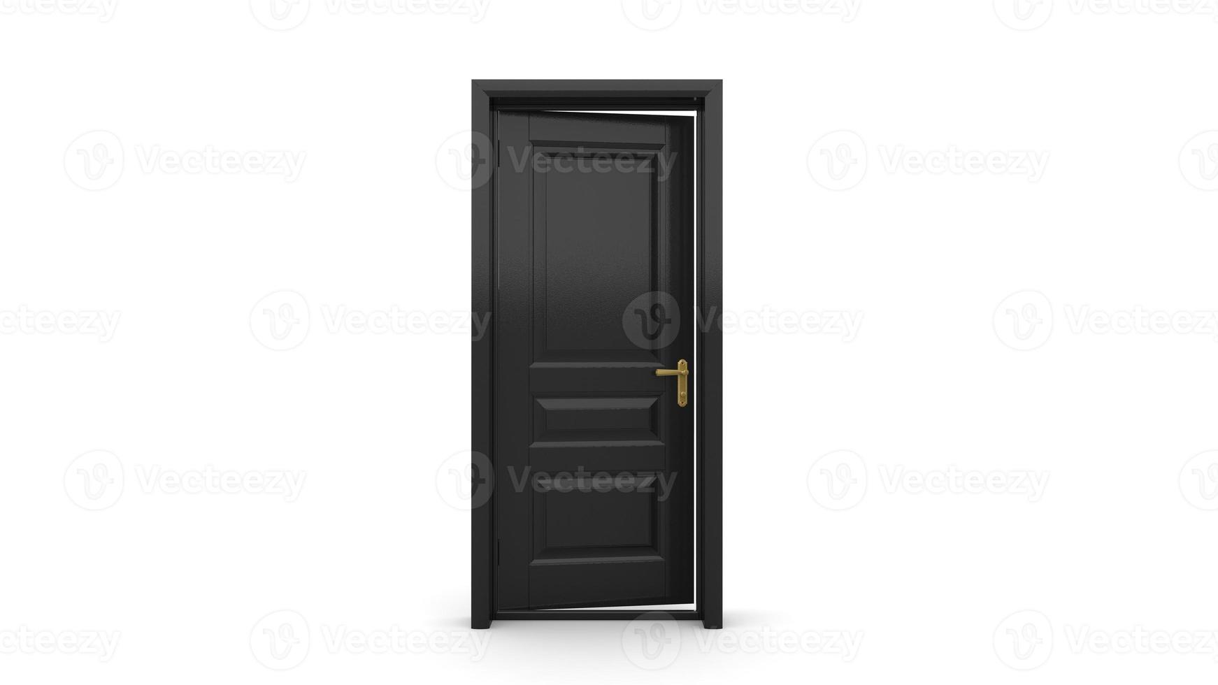 black door Creative illustration of open, closed door, entrance realistic doorway isolated on background 3d photo