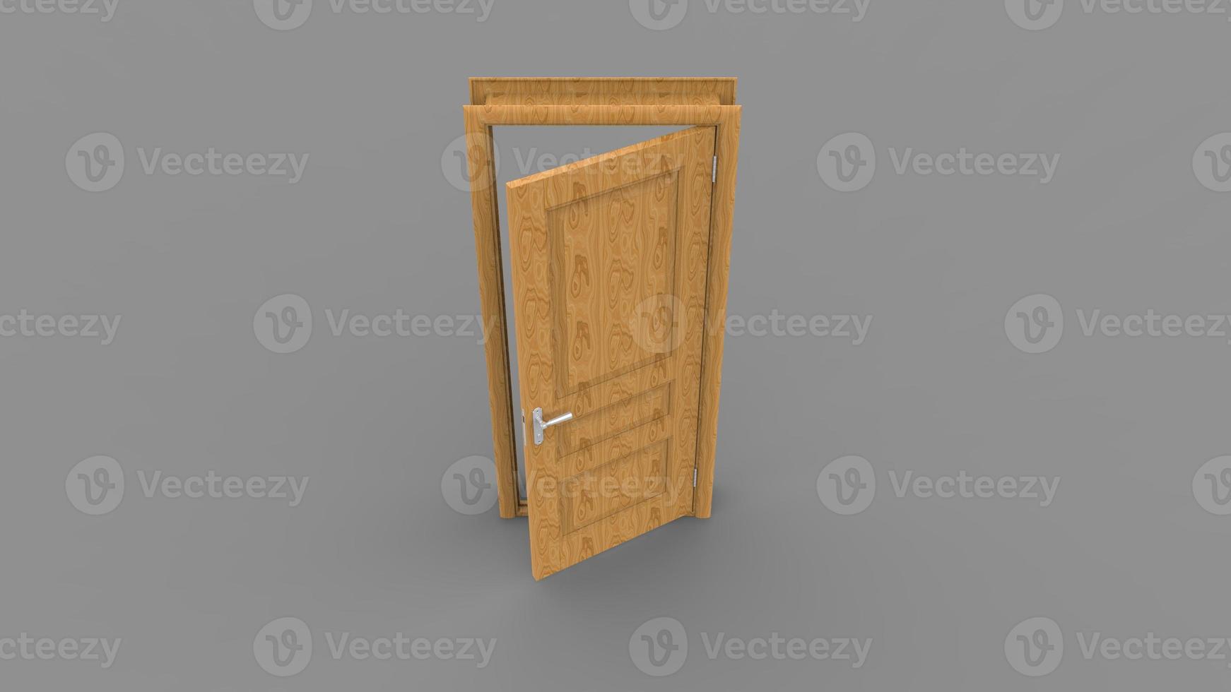 Creative illustration of open, closed door, entrance realistic doorway isolated on background 3d photo