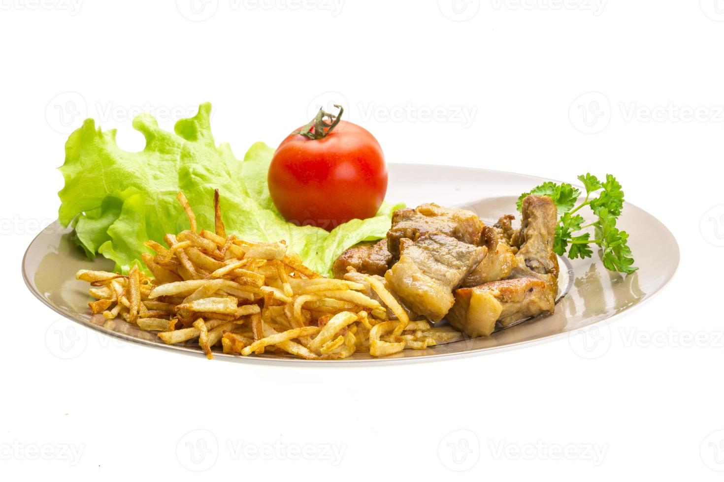 Fried potato with pork edge photo