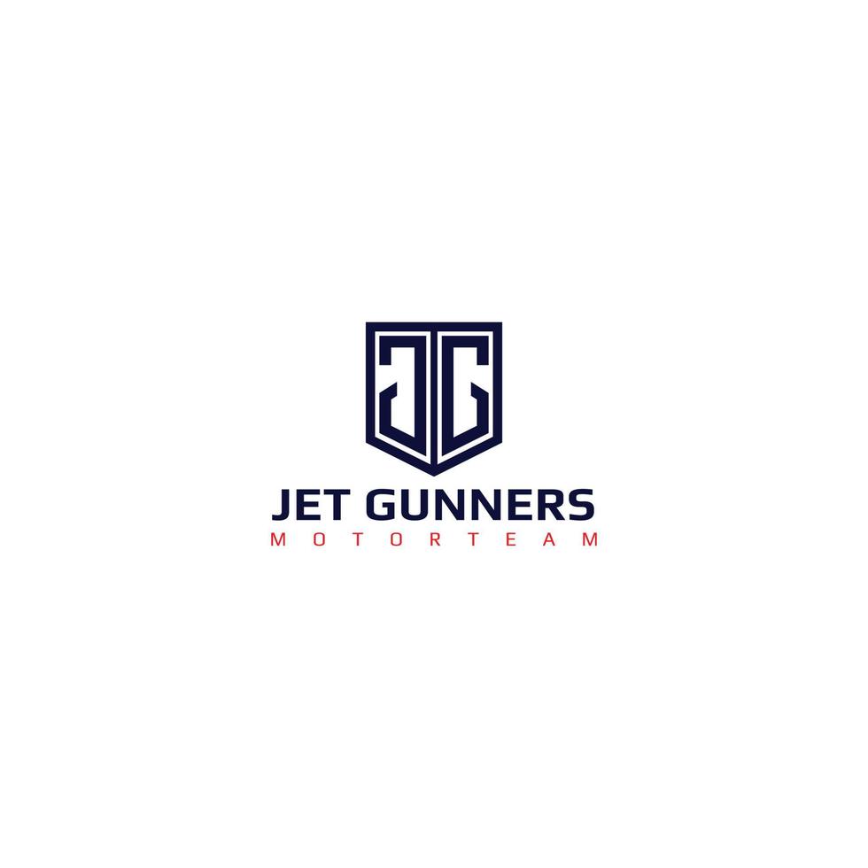 Logotipo abstracto de las letras iniciales j y g en color azul aislado en fondo blanco aplicado para el diseño del logotipo del equipo de deportes de motor también adecuado para las marcas o empresas que tienen el nombre inicial jg o gj vector