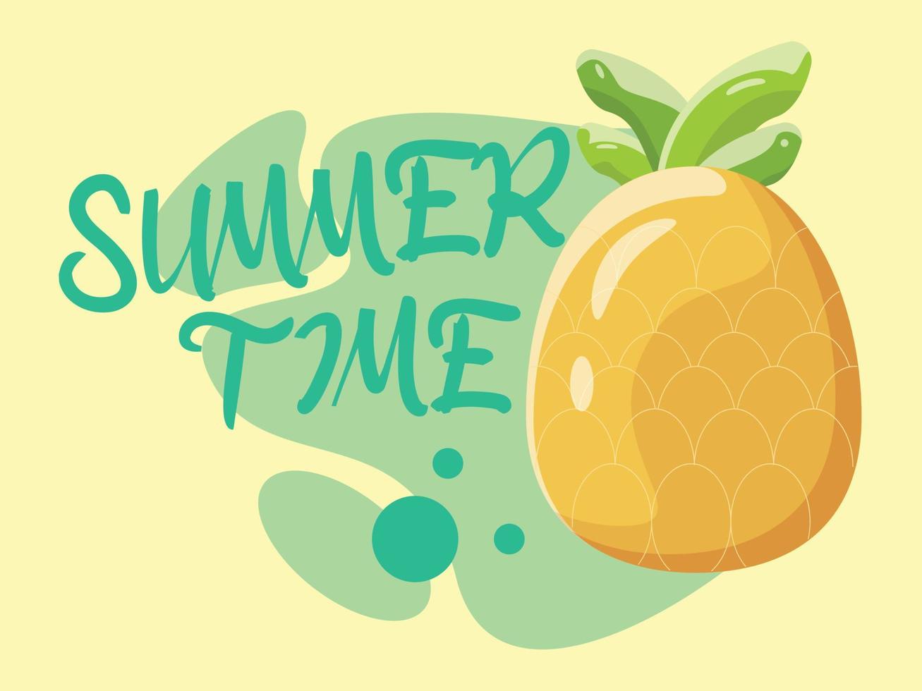 letras de horario de verano con ilustración de piña vector