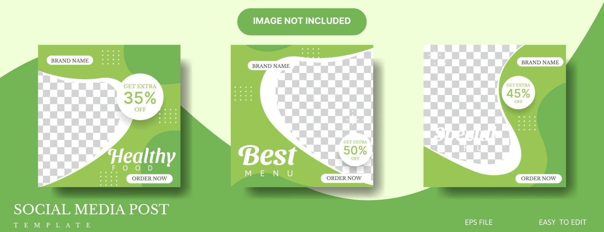 healthy food social media post template design for promotion in green and white color vector