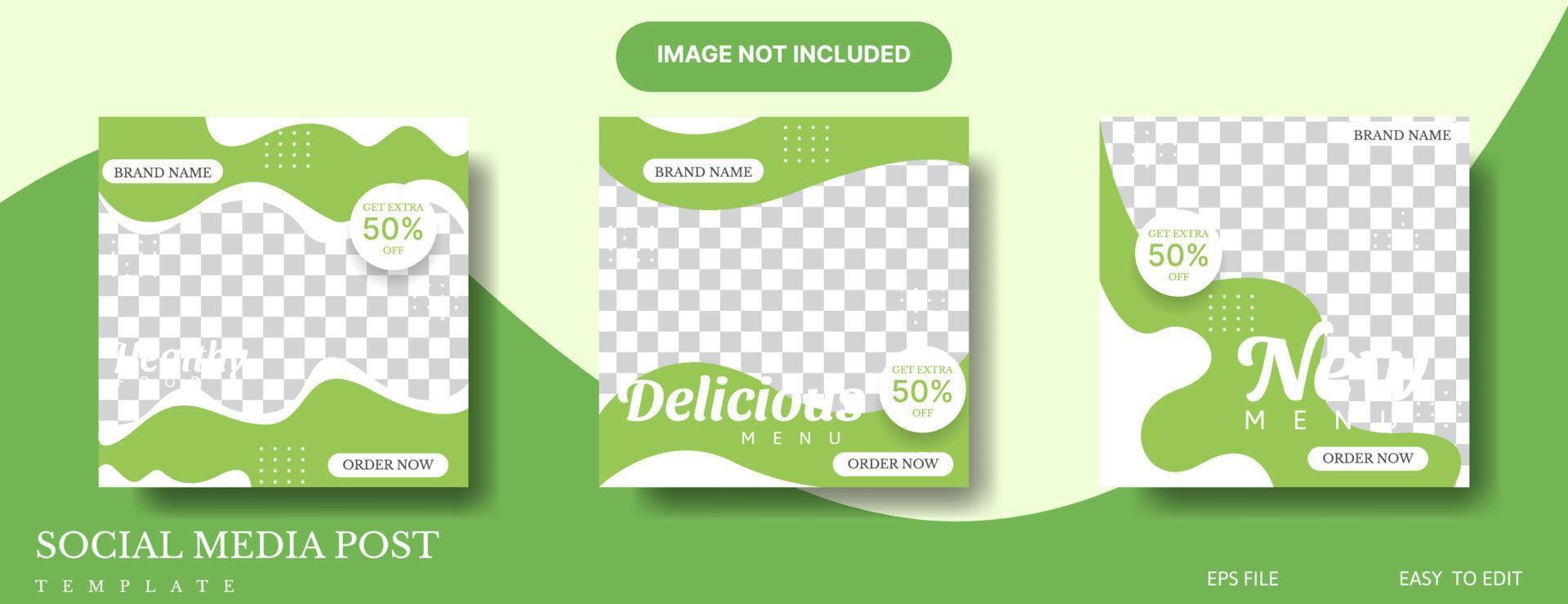 Healthy food social media post template design for promotion in green and white color vector