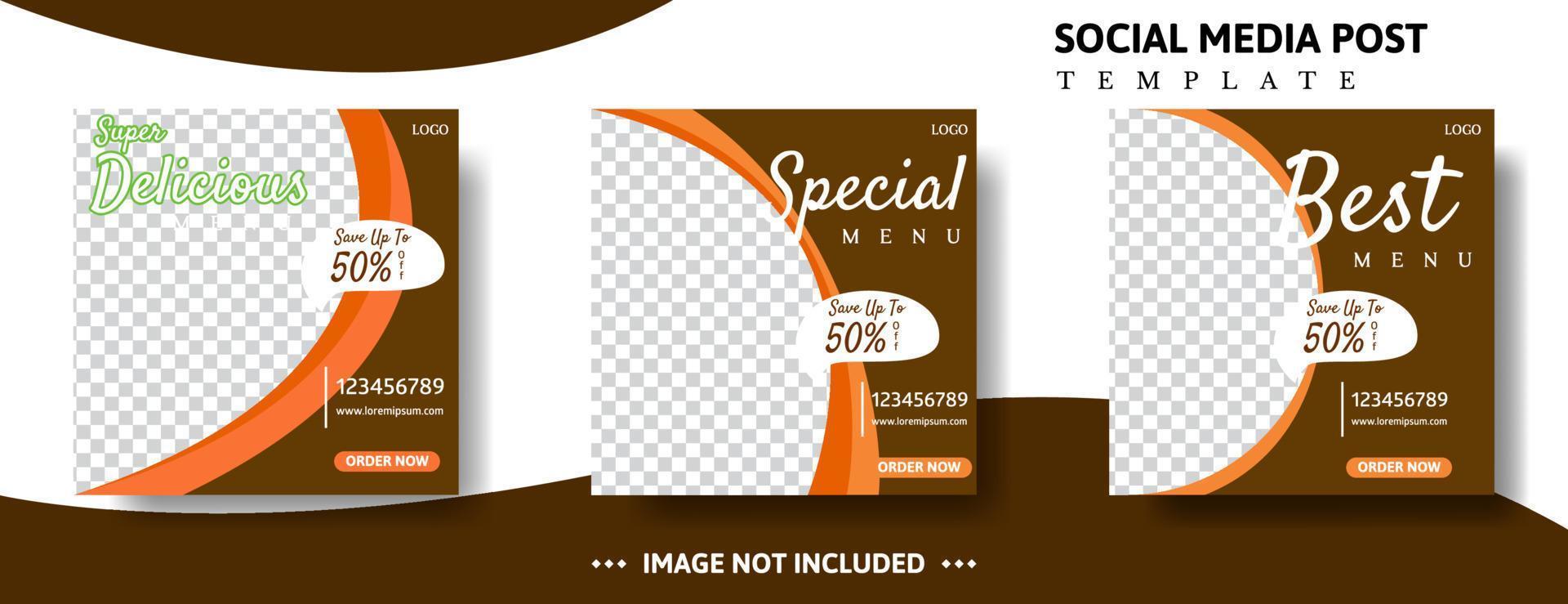 food social media post template design in brown and orange color. business vector illustration