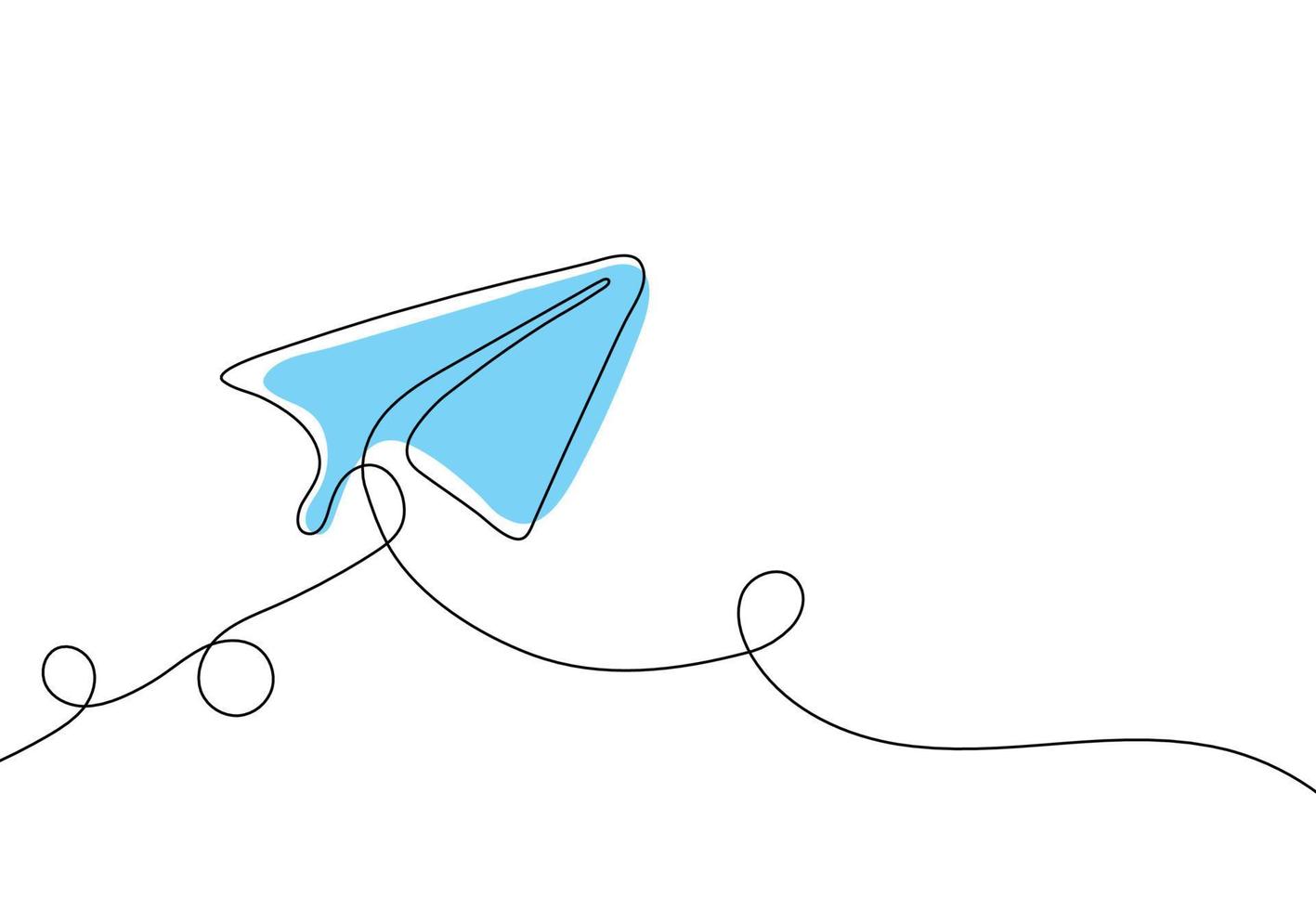 Continuous line drawing. Paper plane isolated on white background for Business creativity and freedom design. Vector illustration minimalism.