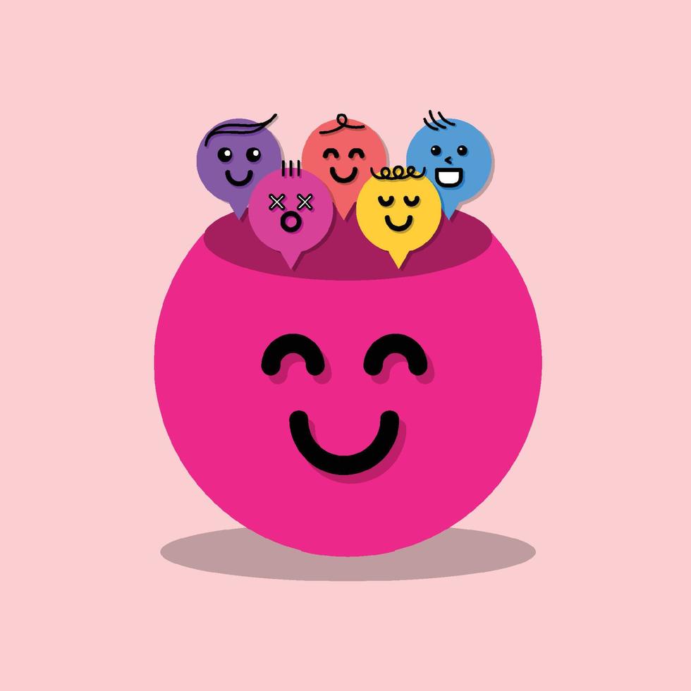 Set of smile comic faces. Hand drawn for kids. Vector illustration
