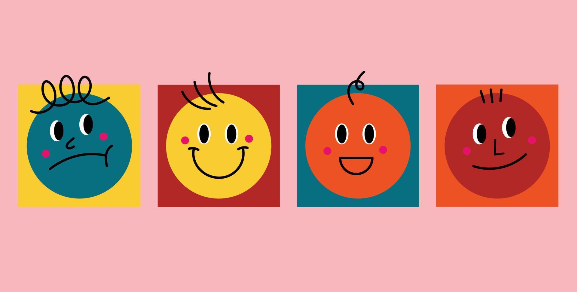 Set of smile comic faces. Hand drawn for kids. Vector illustration