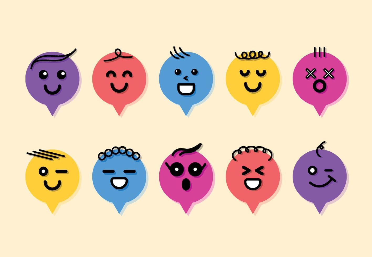 Set of smile comic faces. Hand drawn for kids. Vector illustration