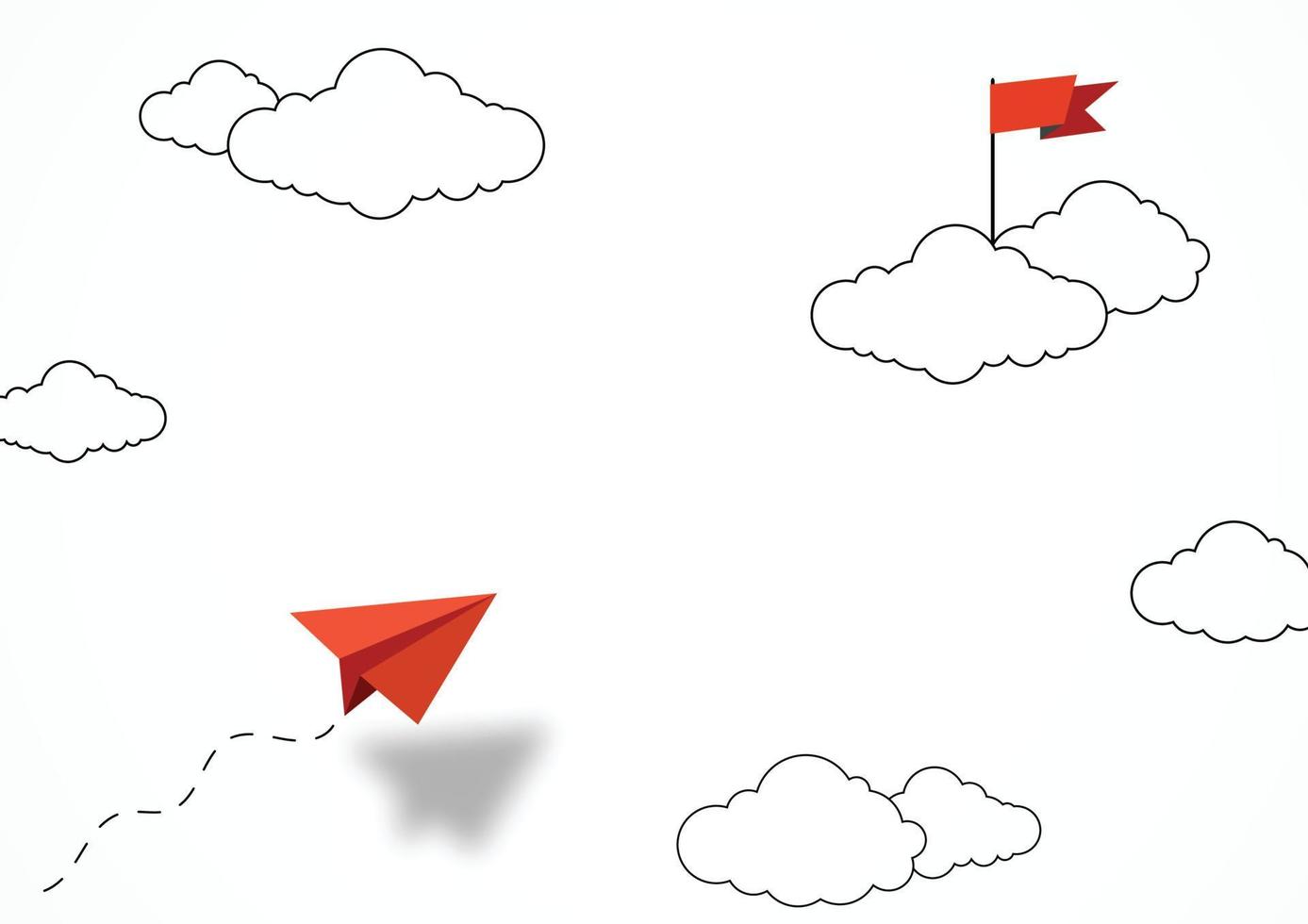 Business concept. Red paper leader airplane flying on sky for winner. Simple cartoon line. Vector illustration