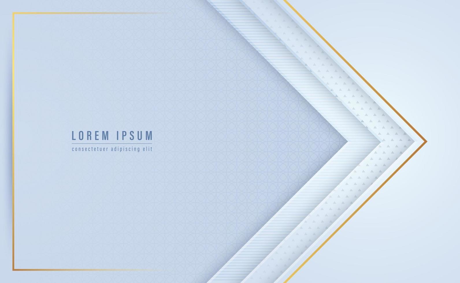 Geometric white shapes with textured layers, golden lines abstract background. Minimalist decoration for banner design. Vector illustration