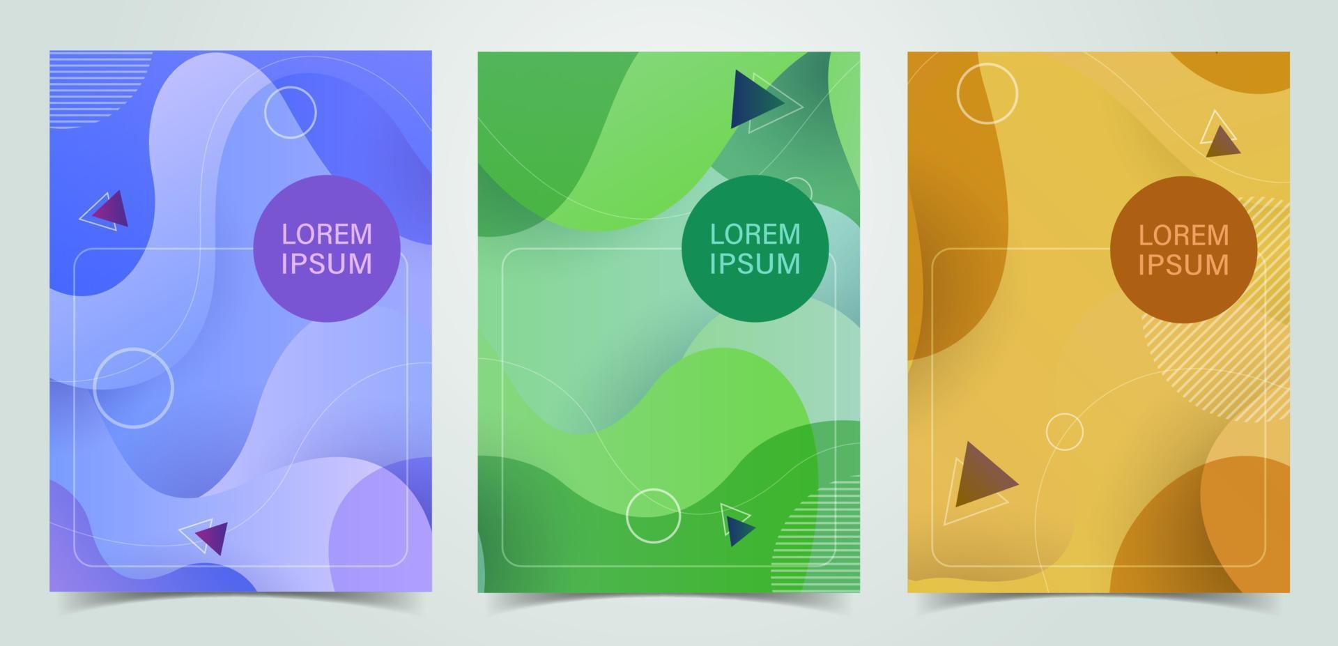 Cover design set using fluid shape and geometric shapes in composition. vector illustration
