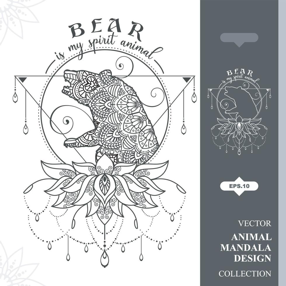 el oso es mi diseño animal espiritual, mandala animal vector