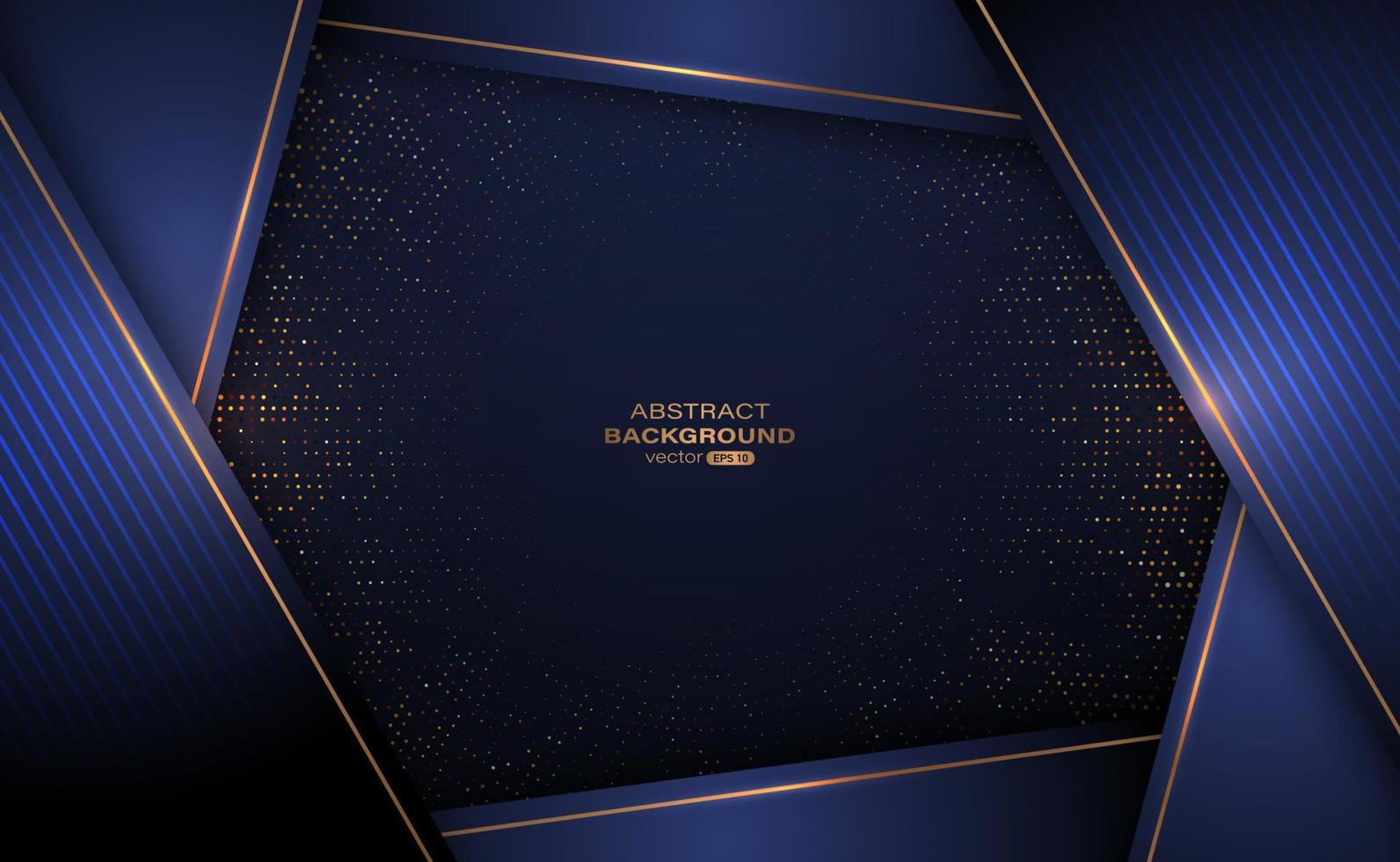 Abstract navy blue luxury background with glitter and golden lines glowing dots golden combinations. Vector illustration