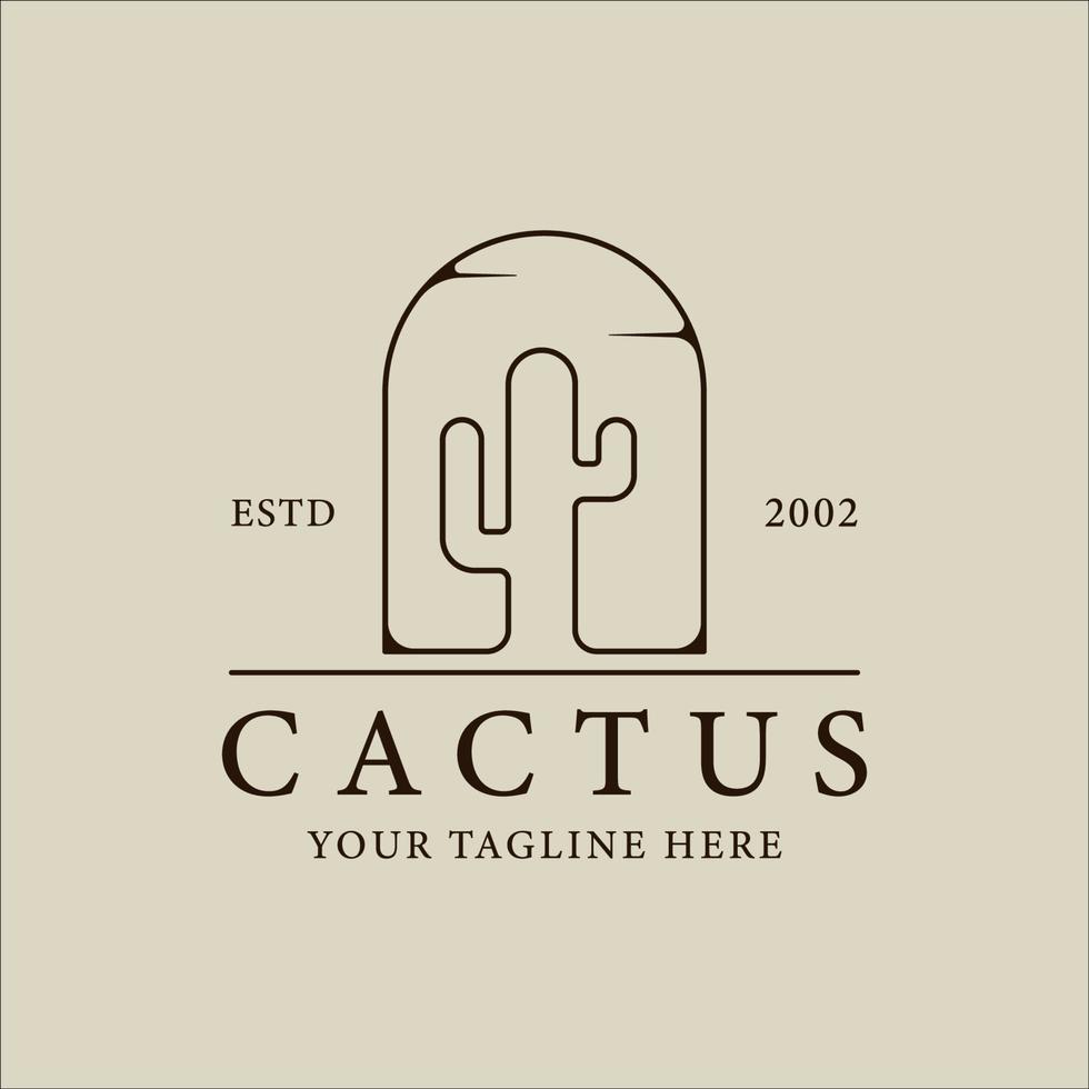 cactus line art logo minimalist vector illustration template icon graphic design. simple botanical at desert sign or symbol  concept with badge