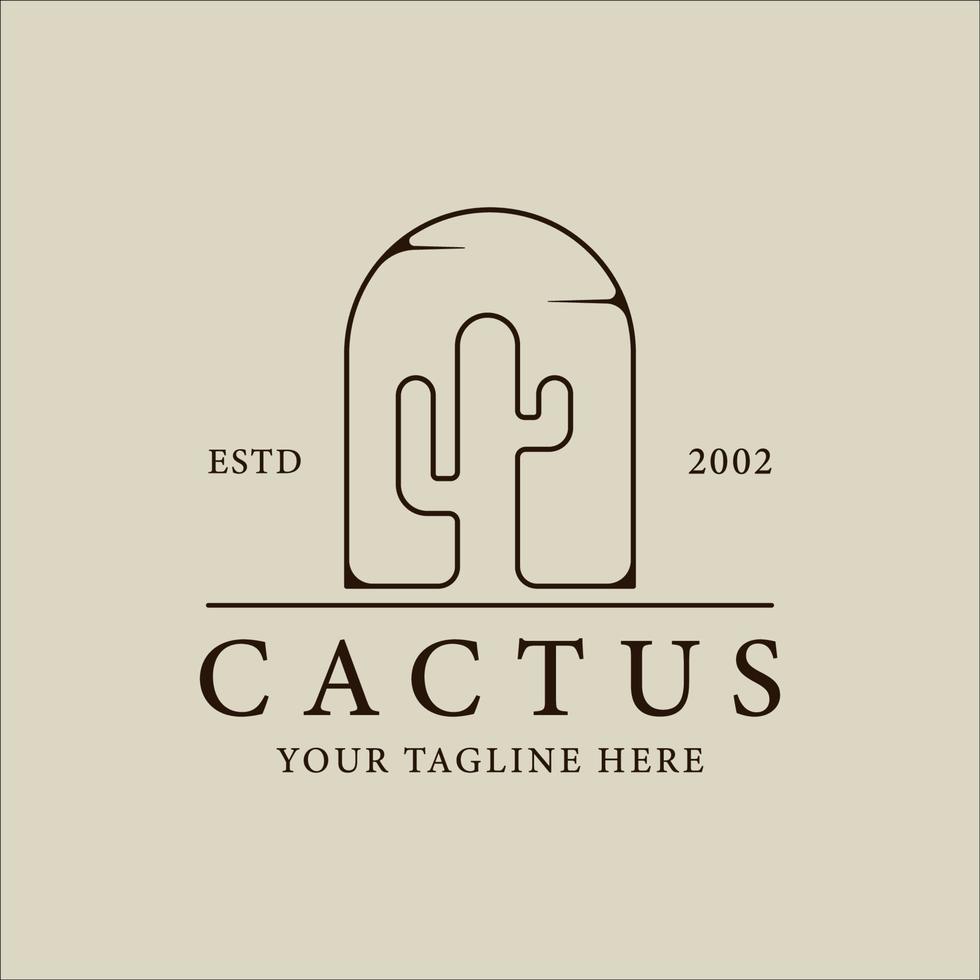 cactus línea arte logotipo minimalista vector ilustración plantilla icono diseño gráfico. botánico simple en el concepto de signo o símbolo del desierto con placa