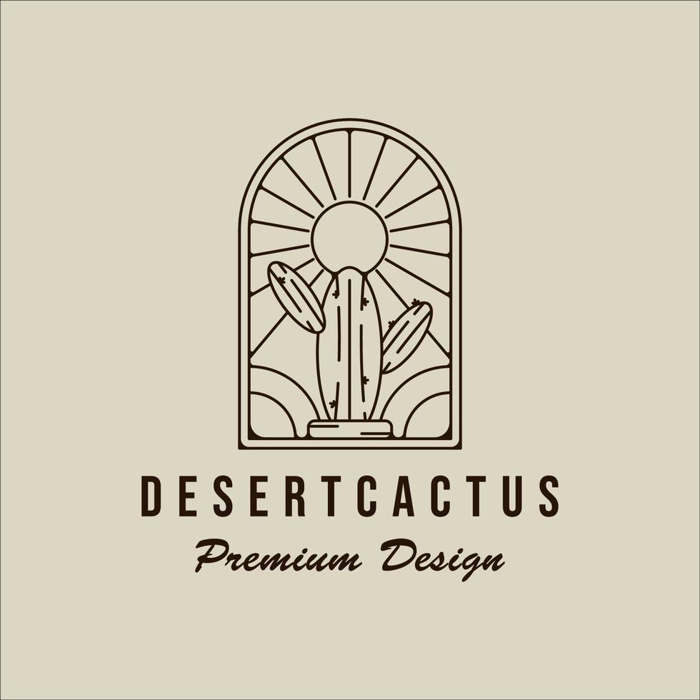 cactus línea arte logotipo minimalista vector ilustración plantilla icono diseño gráfico. botánico simple en el concepto de signo o símbolo del desierto con placa