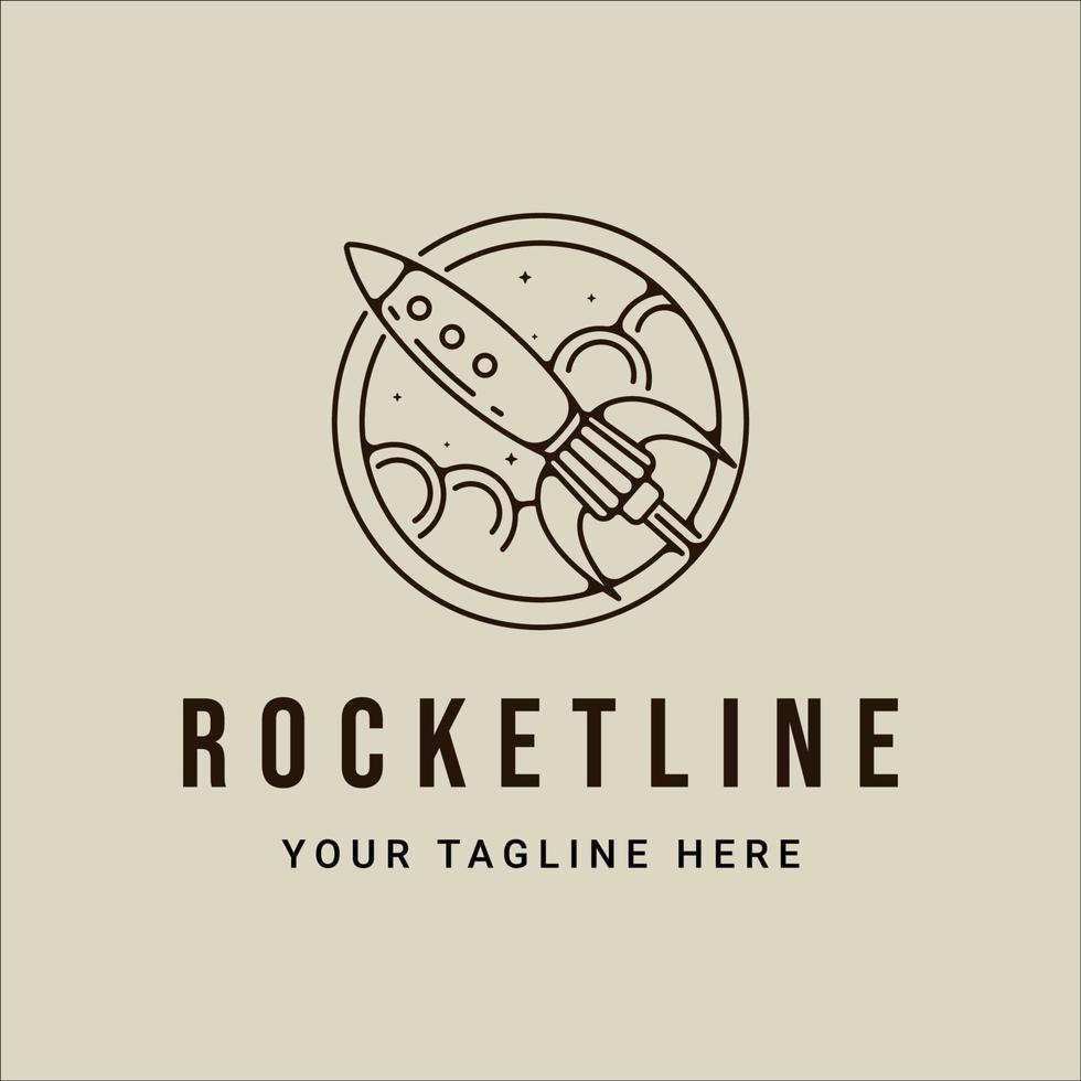 rocket space line art simple vintage vector illustration template icon graphic design. spaceship linear sign or symbol simple minimalist with circle badge