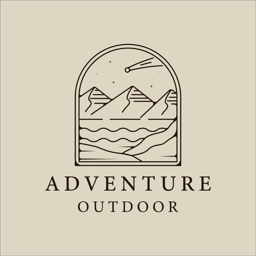 mountain and lake logo line art simple minimalist vector illustration template icon graphic design. adventure and outdoors sign or symbol for travel company with badge and typography