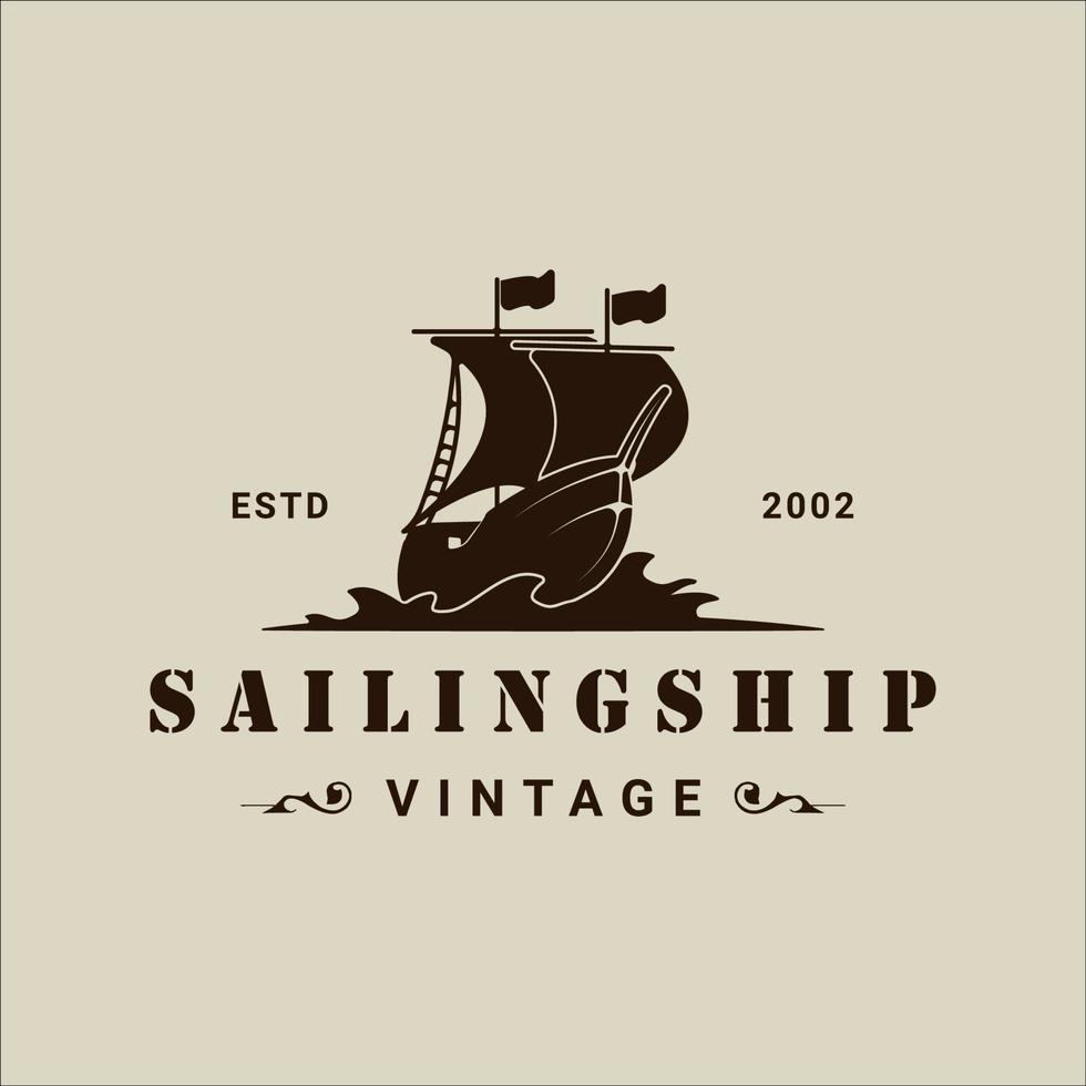 velero logo vintage vector ilustración plantilla icono diseño gráfico. signo o símbolo de barco marino retro para el concepto de camiseta impresa negocio de viajes con estilo tipográfico