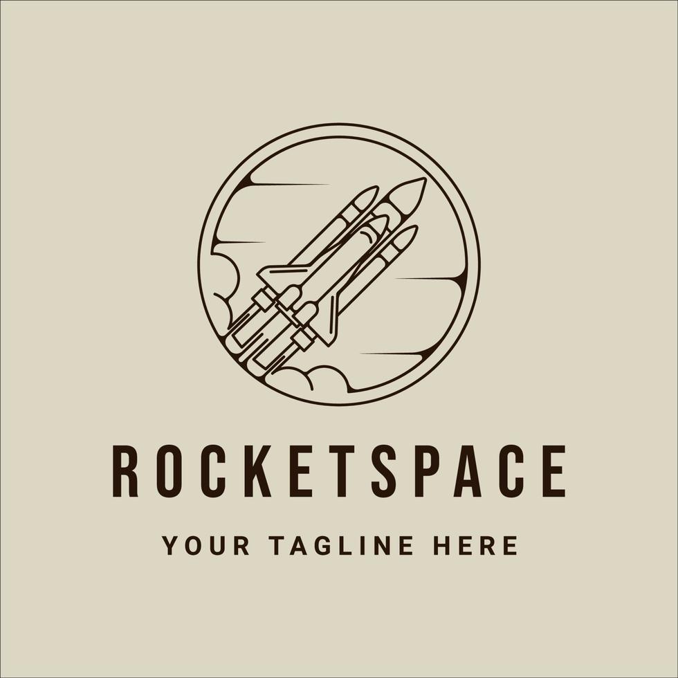 rocket space line art simple vintage vector illustration template icon graphic design. spaceship linear sign or symbol simple minimalist with circle badge