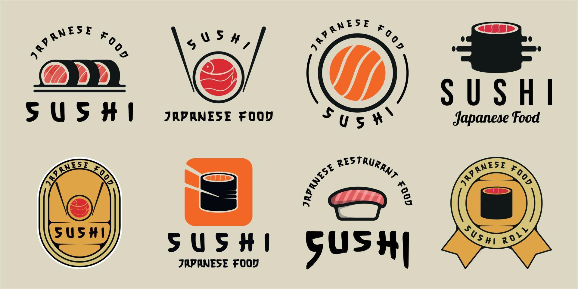 conjunto de sushi logo vintage vector ilustración plantilla icono diseño gráfico. colección de paquetes de varios alimentos japoneses para restaurantes de negocios