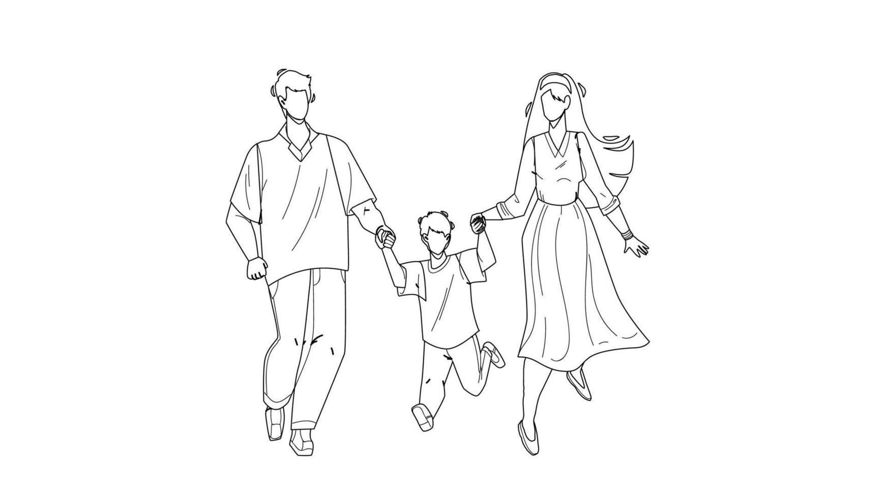 Healthy Family Walking Together Outdoor Vector Illustration