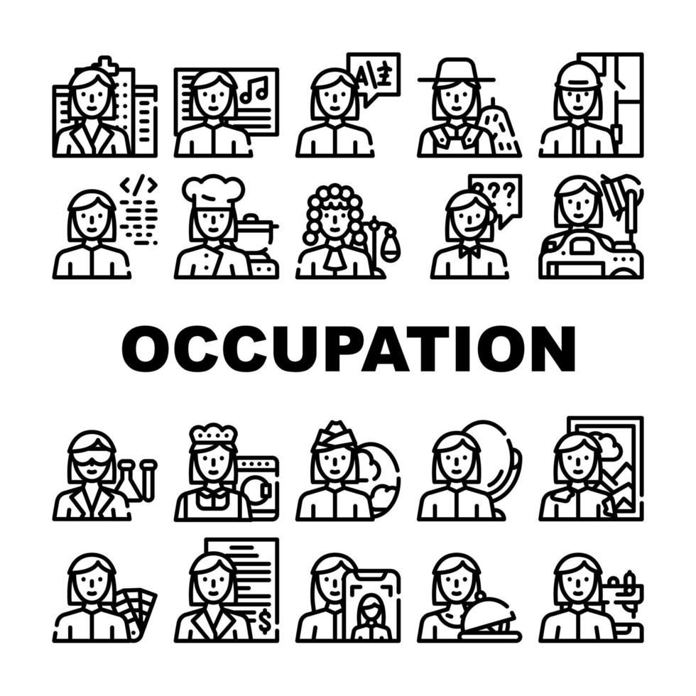 Female Occupation Collection Icons Set Vector Illustration