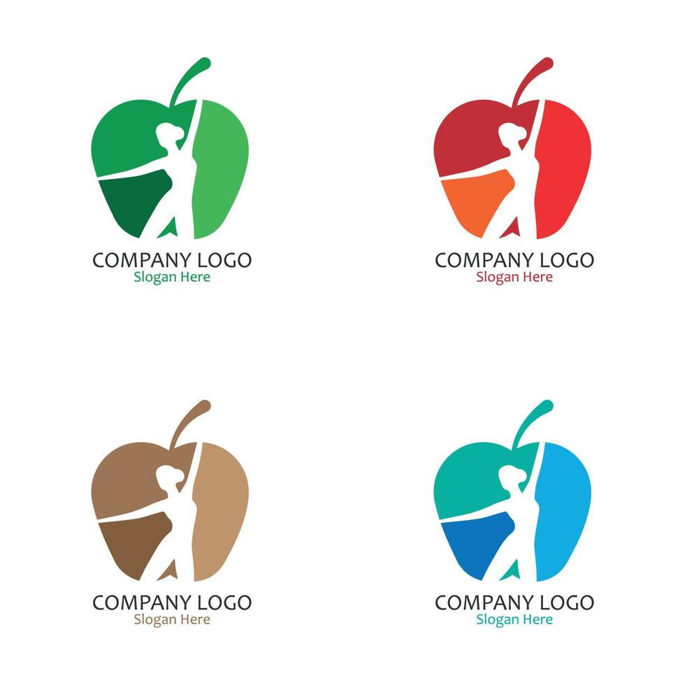 conjunto de logotipos de nutrición con diseño de manzana y mujer vector