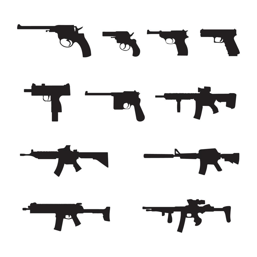 Set of various weapons silhouettes vector